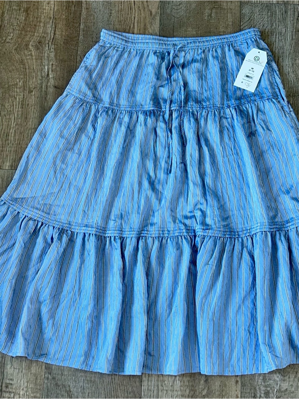 next Light Blue Striped Tiered Maxi Skirt